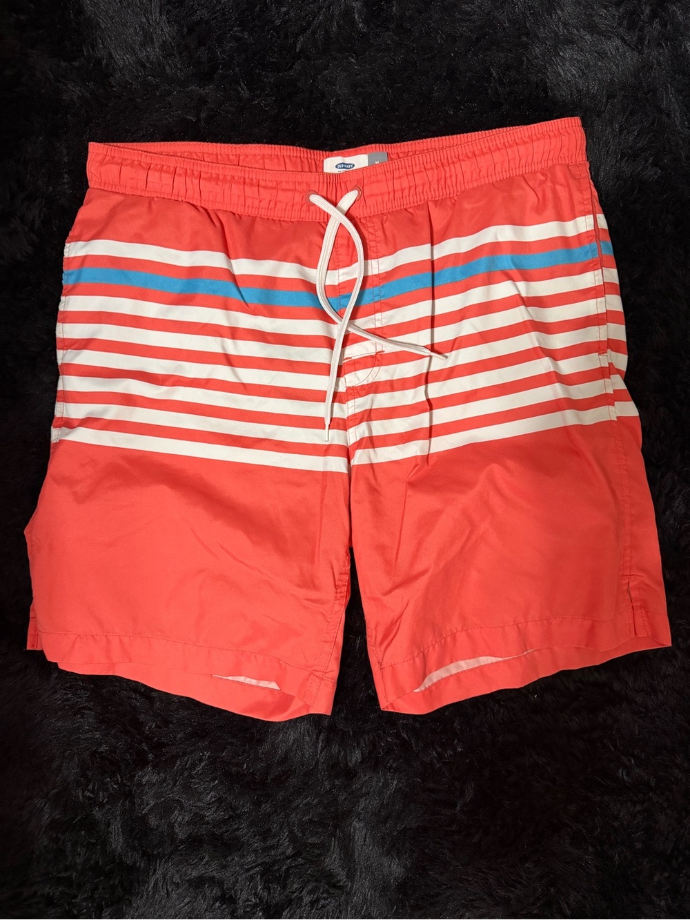 Old Navy Coral, White & Blue Striped Men’s Swim Board Shorts